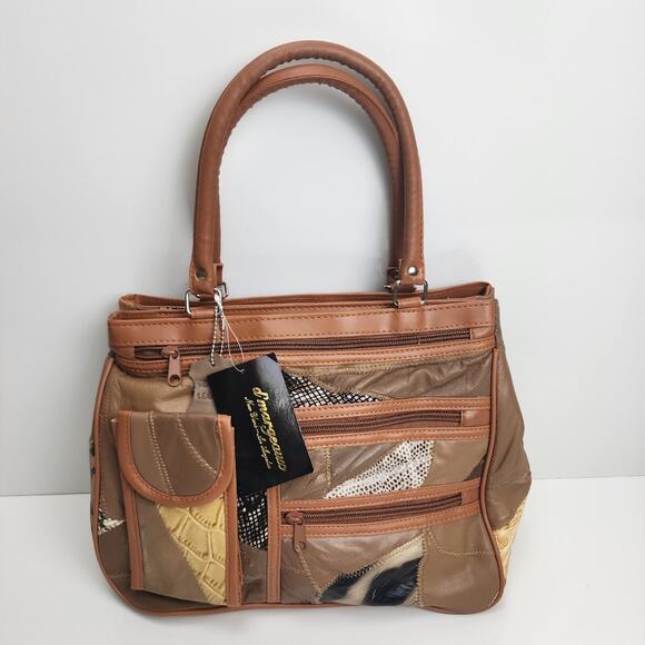 Genuine Leather d'margeaux Tan Trim Block Purse Women's Shoulder Bag NEW - Picture 1 of 14